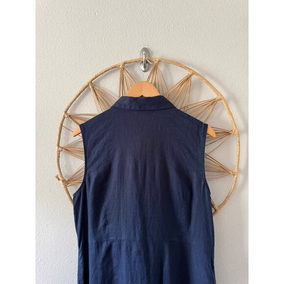 NWT J Jill Love Linen Navy Blue Shirt Dress Button Front Tie Pockets Midi XL - Picture 10 of 13